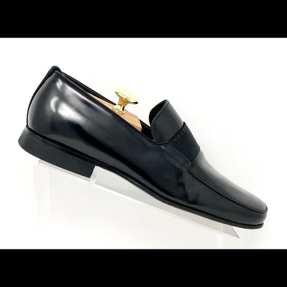 Prada Black Leather Web Dress Loafers - Picture 2 of 8